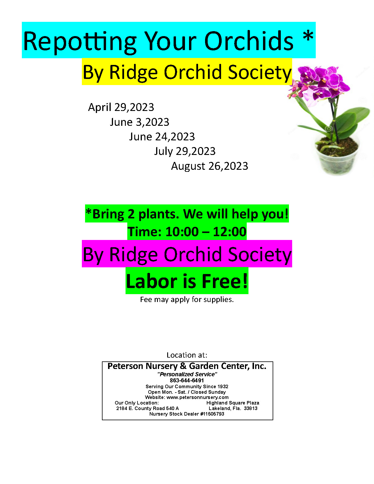 2023 Orchid Repotting Schedule
